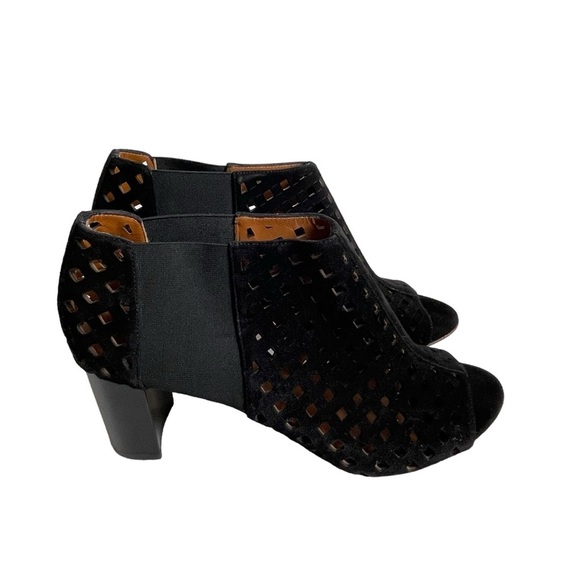 Aquatalia Shari Perforated Open Toe Suede Boots Size 10 Black Block Heel - Picture 3 of 10